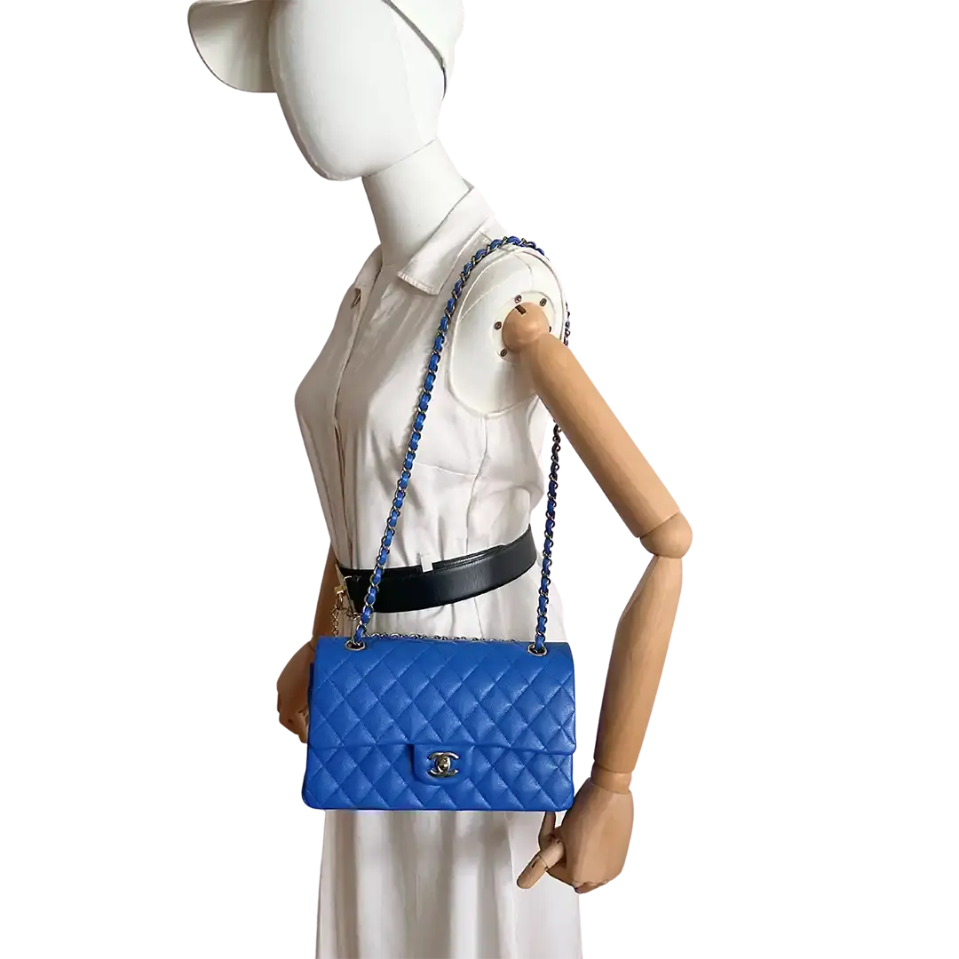 Chanel Timeless Double Flapbag Medium Kaviarleder blau 2022 Fullset / ungetragen Chanel