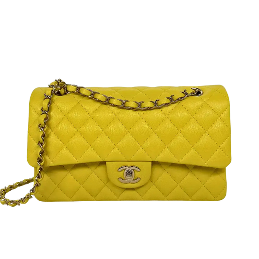 Chanel Timeless Double Flapbag Medium Kaviarleder gelb 2022 Fullset / ungetragen Chanel