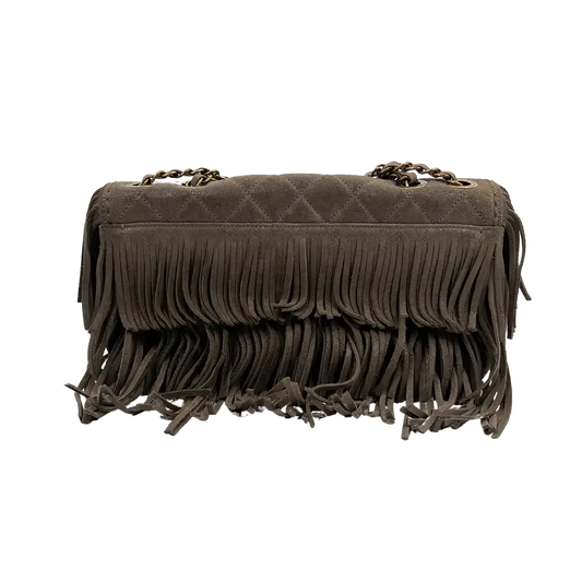 Chanel Timeless Paris-Dallas Fringe Timeless Flap Bag Lammleder grau/taupe  / neuwertig - Echtheitscheck