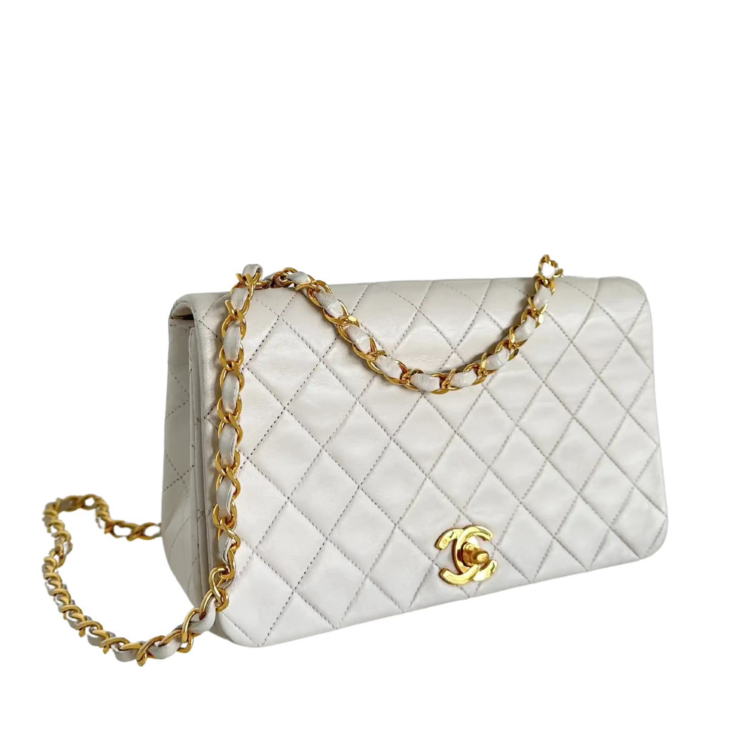 Chanel Timeless Single Flap Small weiß Lammleder Vintage / gut Produkt