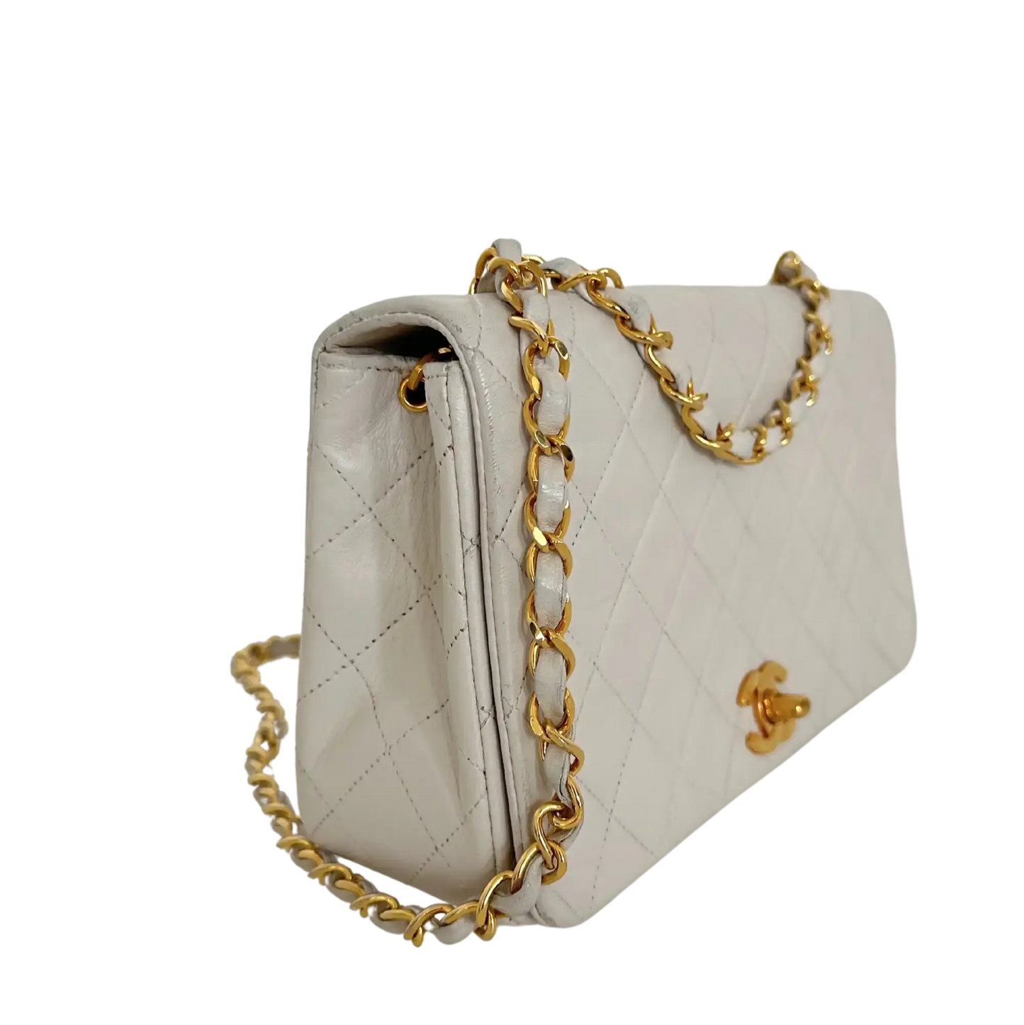 Chanel Timeless Single Flap Small weiß Lammleder Vintage / gut Produkt