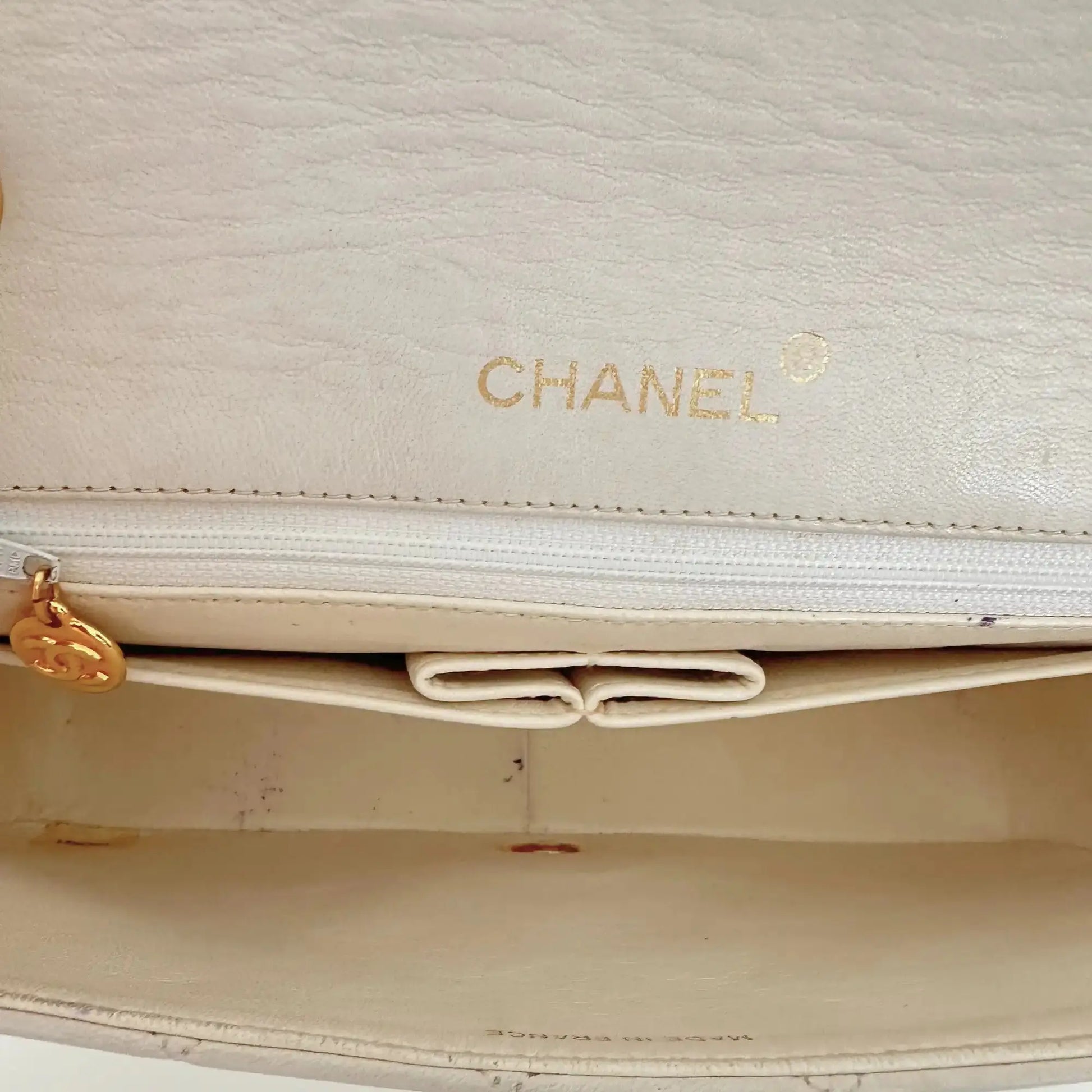 Chanel Timeless Single Flap Small weiß Lammleder Vintage / gut Produkt