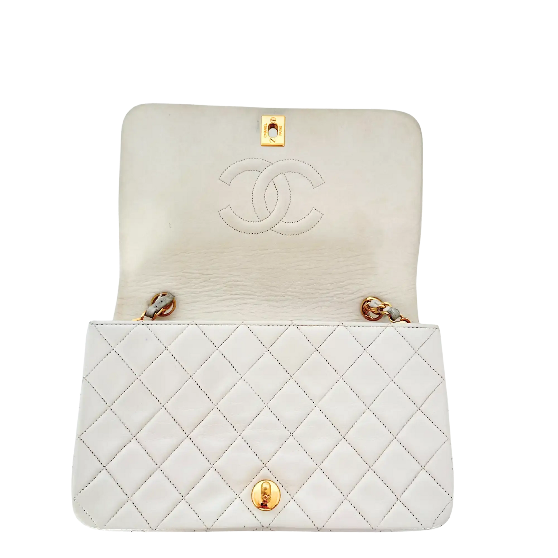 Chanel Timeless Single Flap Small weiß Lammleder Vintage / gut Produkt