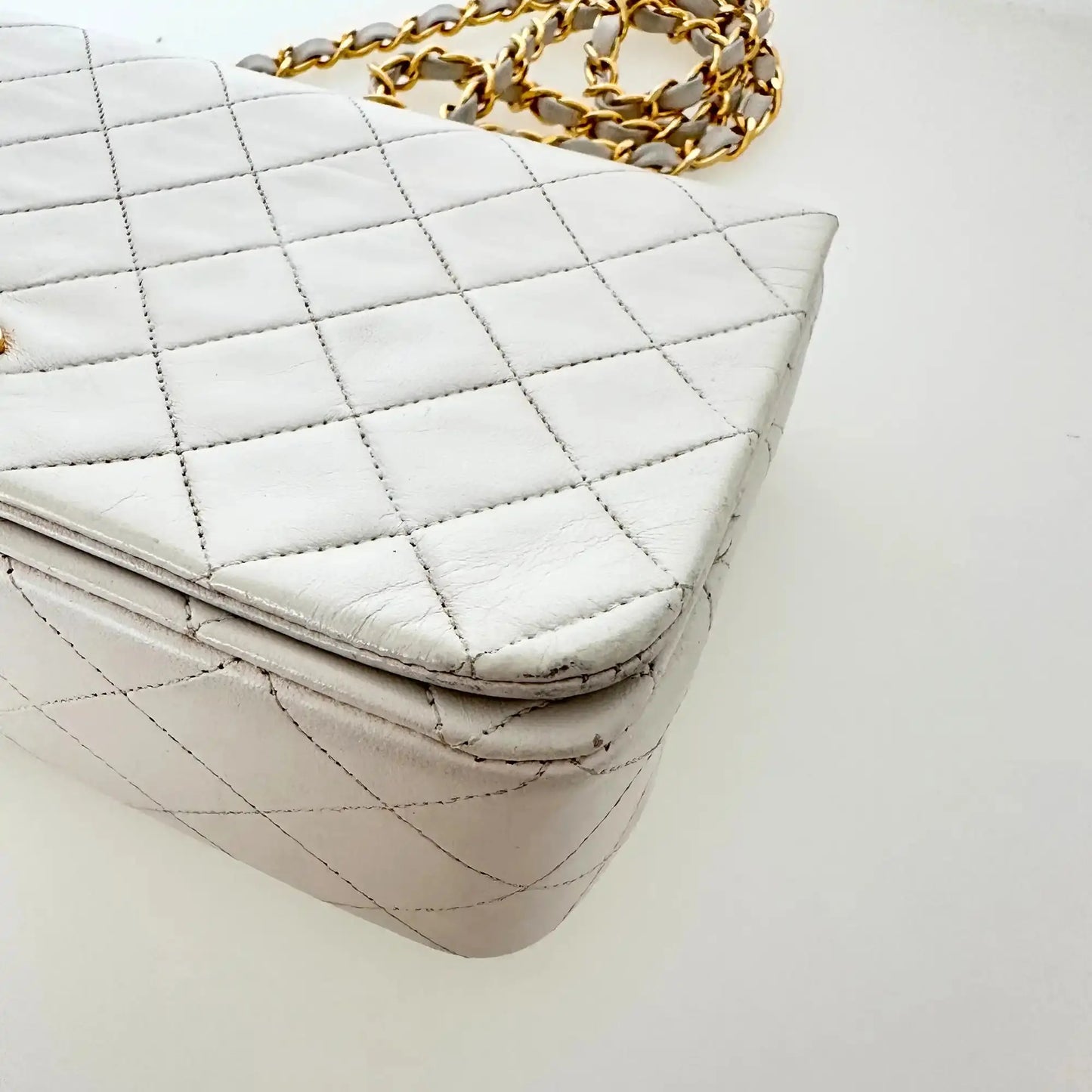 Chanel Timeless Single Flap Small weiß Lammleder Vintage / gut Produkt
