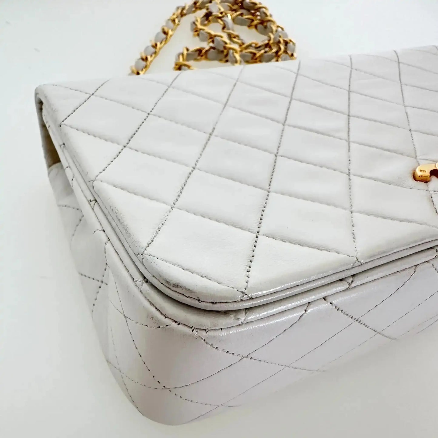Chanel Timeless Single Flap Small weiß Lammleder Vintage / gut Produkt