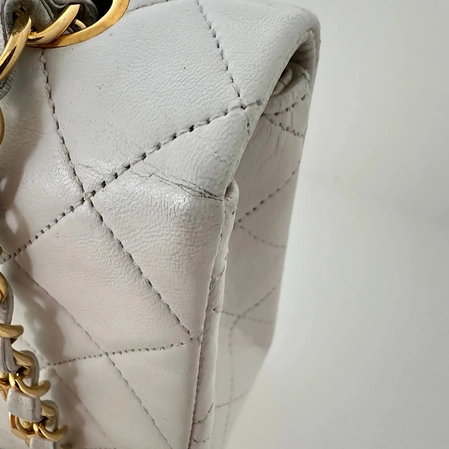 Chanel Timeless Single Flap Small weiß Lammleder Vintage / gut Produkt