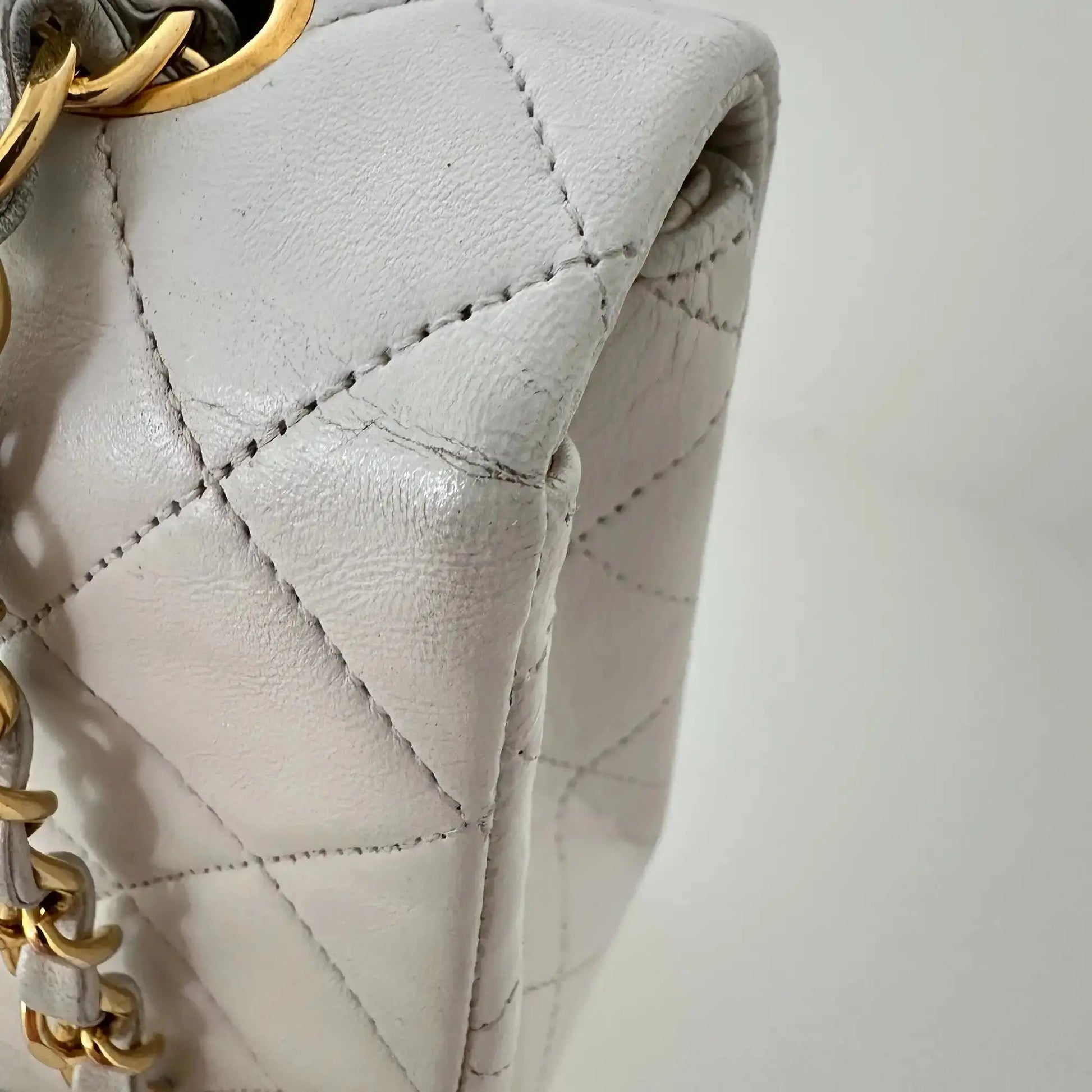 Chanel Timeless Single Flap Small weiß Lammleder Vintage / gut Produkt