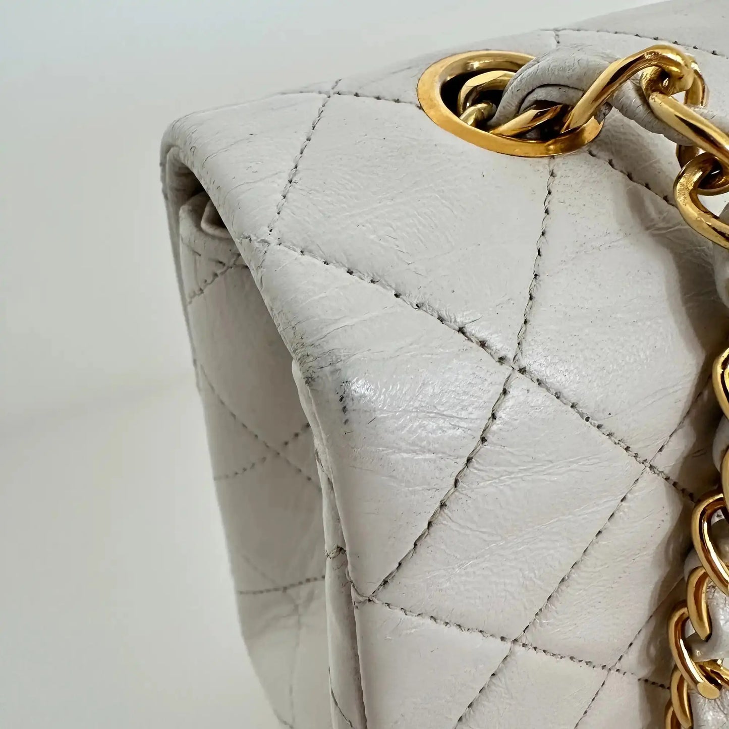 Chanel Timeless Single Flap Small weiß Lammleder Vintage / gut Produkt