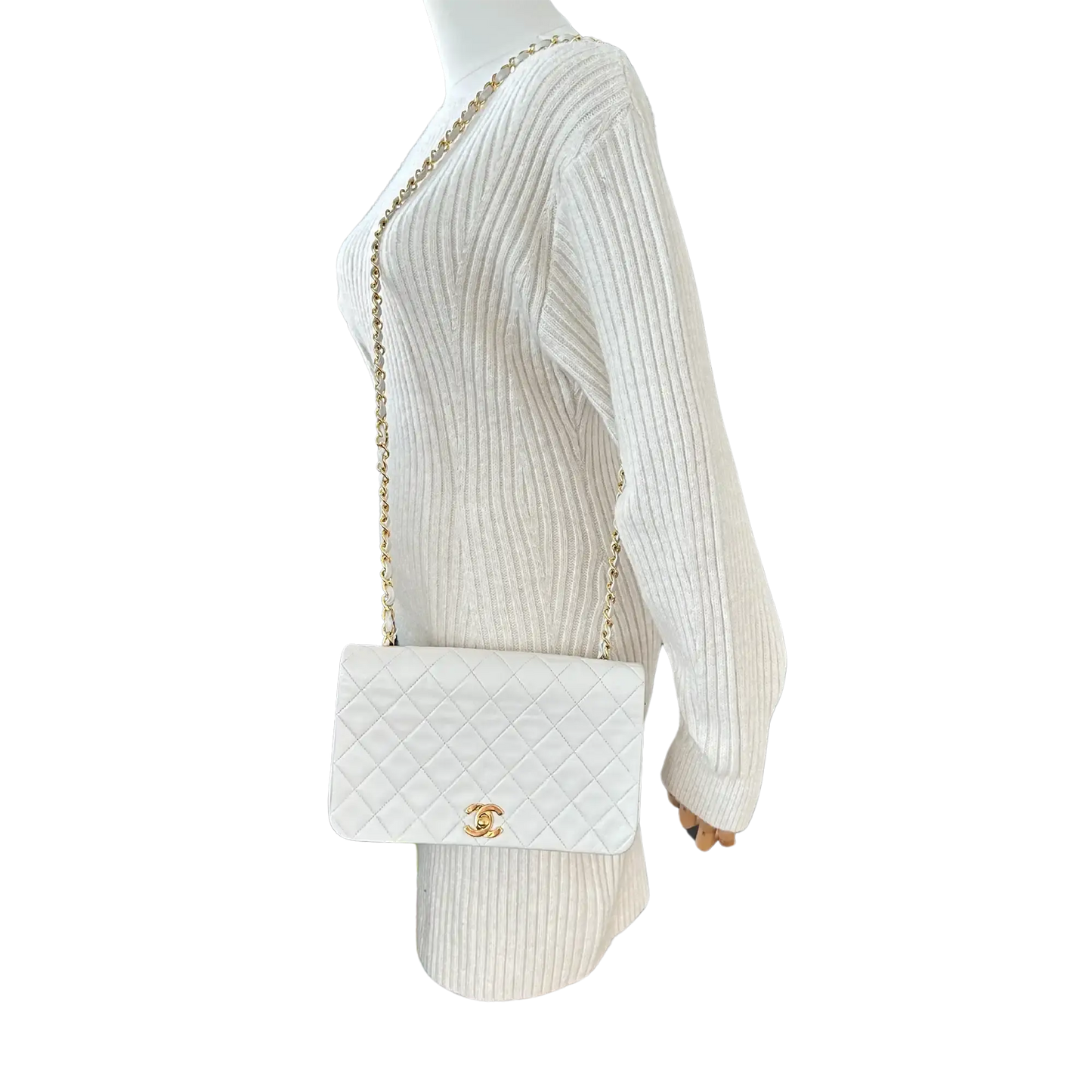 Chanel Timeless Single Flap Small weiß Lammleder Vintage / gut Produkt