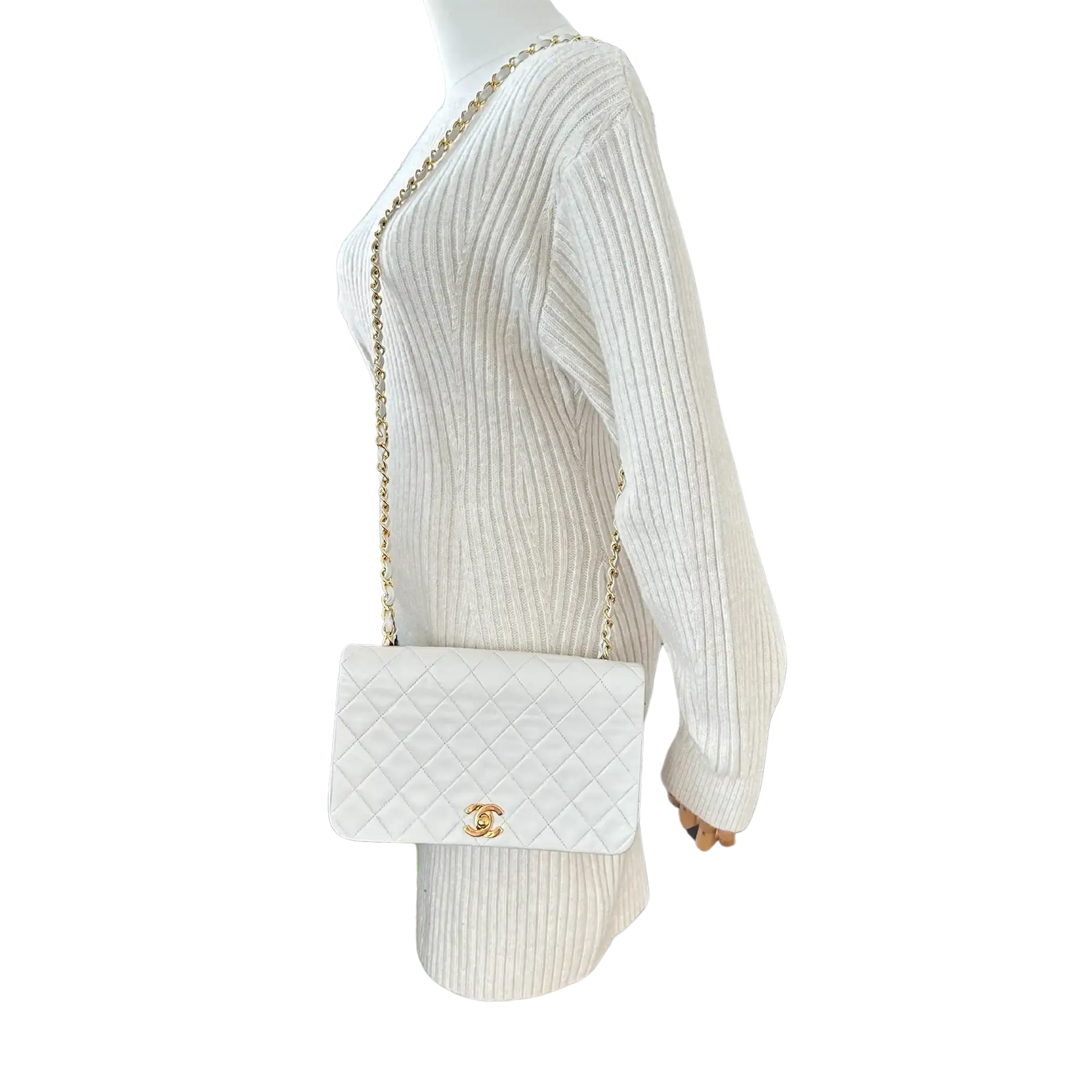 Chanel Timeless Single Flap Small weiß Lammleder Vintage / gut Produkt