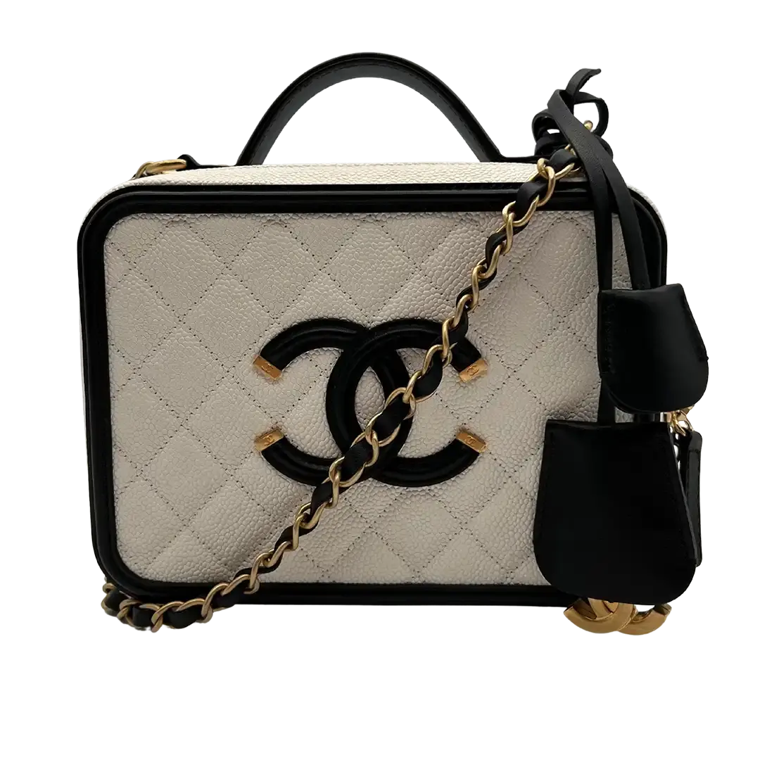 Chanel vanity case beige and black sale