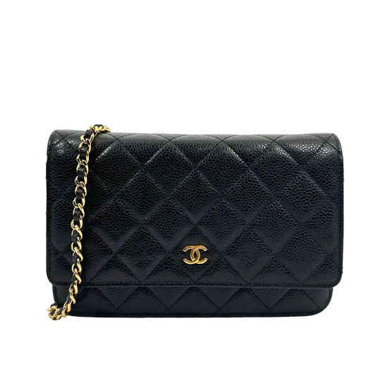 Chanel Wallet on Chain Bag Kaviar Leder schwarz goldene Hardware / sehr gut Chanel
