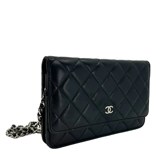 Chanel Wallet on Chain Bag Lammleder Leder schwarz silberne Hardware / gut Chanel