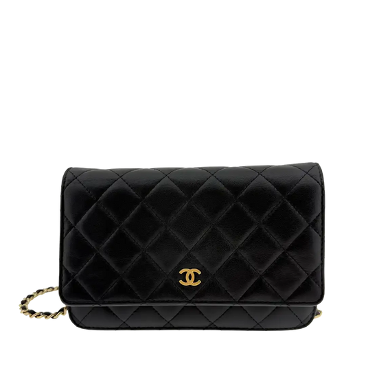 Chanel Wallet on Chain Bag Lammleder schwarz goldene Hardware / sehr gut Chanel