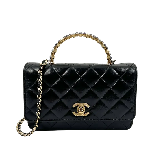 Chanel limited Wallet on Chain Pearl Top Handle glänzendes Lammleder / sehr gut Chanel