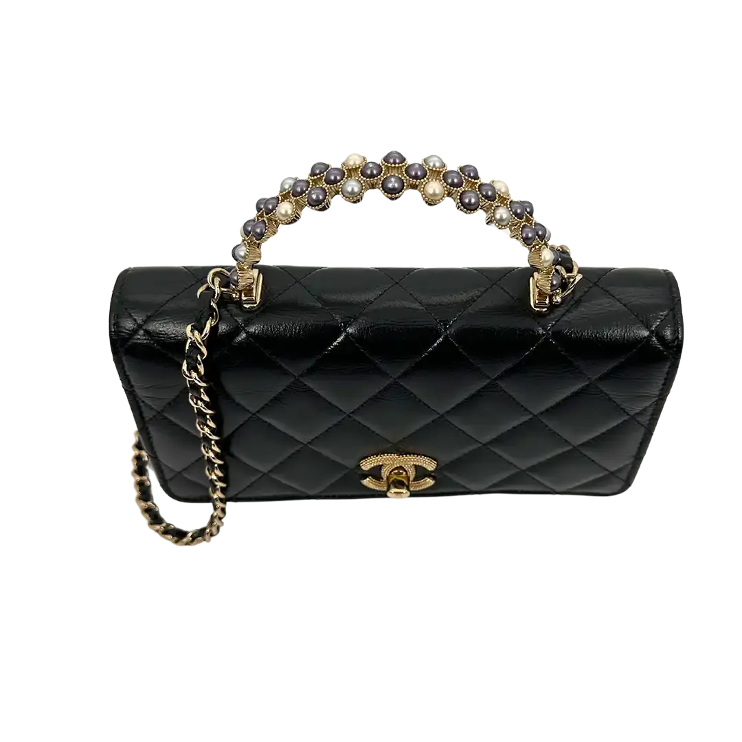 Chanel limited Wallet on Chain Pearl Top Handle glänzendes Lammleder / sehr gut Chanel