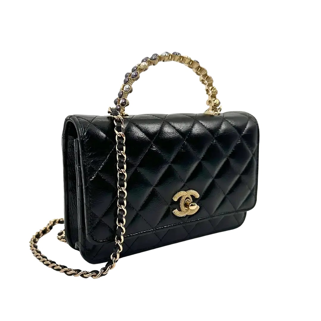 Chanel limited Wallet on Chain Pearl Top Handle glänzendes Lammleder / sehr gut Chanel
