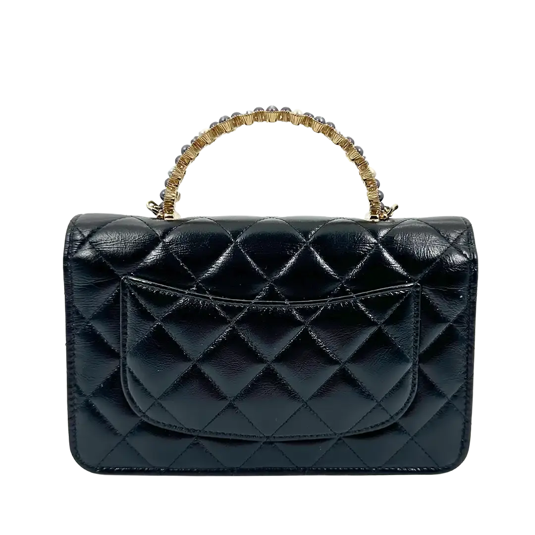 Chanel limited Wallet on Chain Pearl Top Handle glänzendes Lammleder / sehr gut Chanel