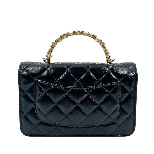 Chanel limited Wallet on Chain Pearl Top Handle glänzendes Lammleder / sehr gut Chanel