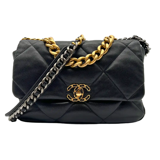 Chanel 19 Flap Bag große Tasche Lammleder schwarz / sehr gut Fullset Chanel