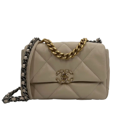Chanel 19 Flap Bag Small Tasche Lammleder beige /  neuwertig Chanel
