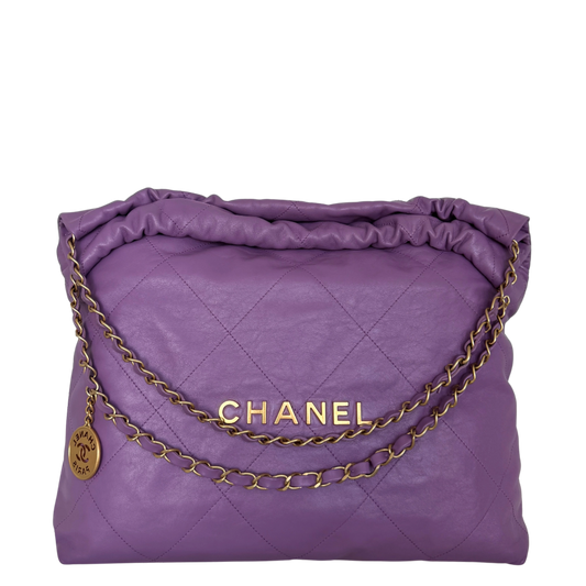 Chanel 22 mittelgroße Hobo Bag aus Kalbsleder Flieder goldene Hardware / sehr gut Chanel
