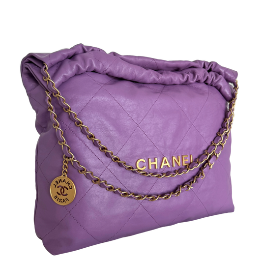 Chanel 22 mittelgroße Hobo Bag aus Kalbsleder Flieder goldene Hardware / sehr gut Chanel