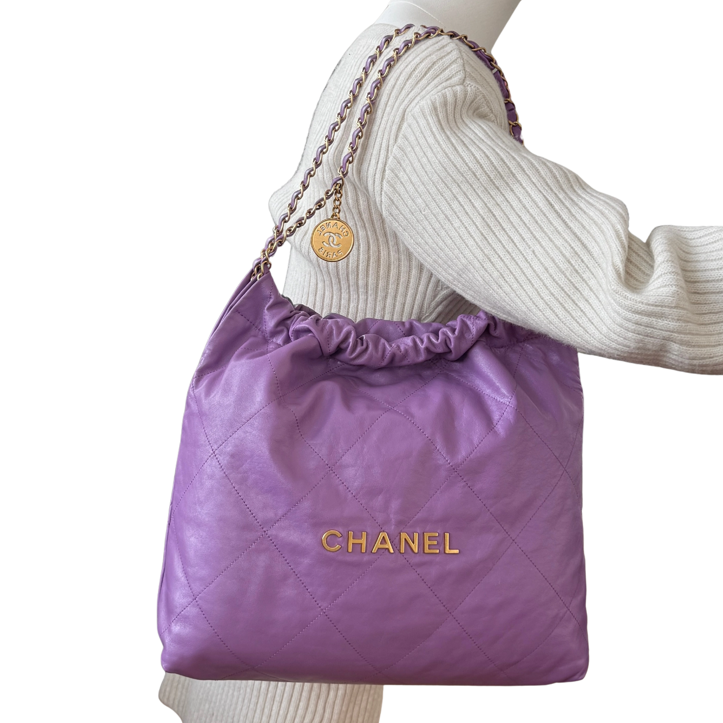 Chanel 22 mittelgroße Hobo Bag aus Kalbsleder Flieder goldene Hardware / sehr gut Chanel