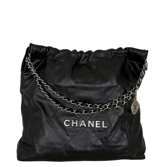 Chanel 22 mittelgroße Hobobag aus Kalbsleder Schwarz silberne Hardware / neuwertig Chanel