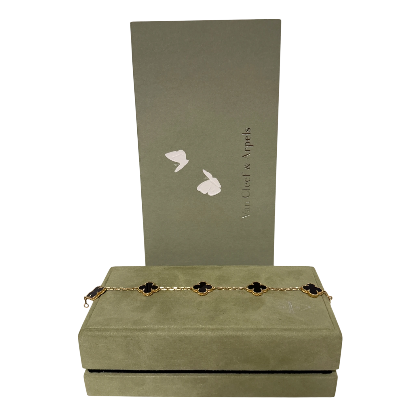 Van Cleef Vintage Alhambra 5 Motive 18 Karat Gelbgold, Onyx Fullset / sehr gut Van Cleef & Arpels