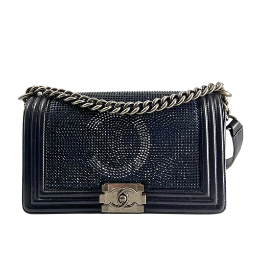 Chanel Boy Strass kleine Tasche schwarz / dunkelblau / sehr gut Chanel
