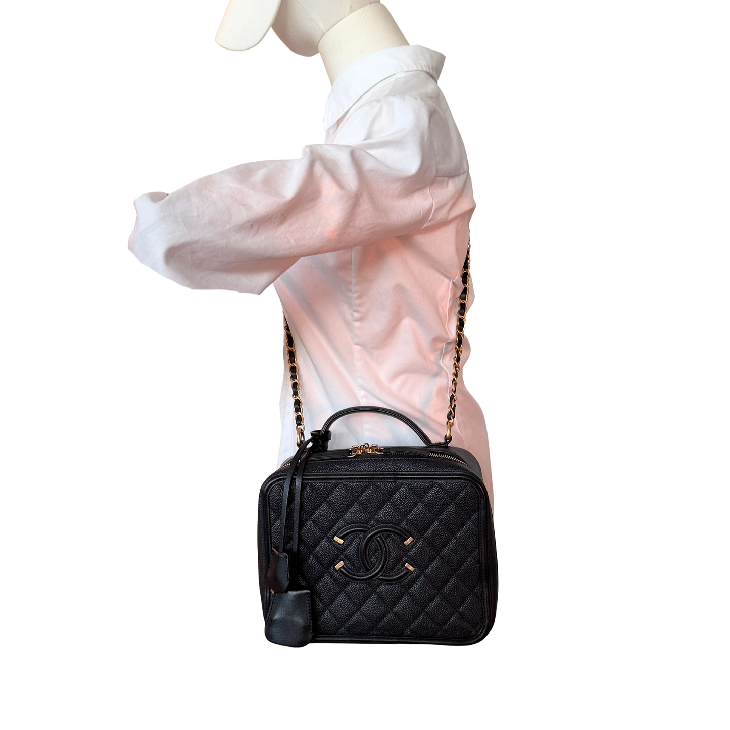 Chanel CC Filigree Vanity Case Large Leder schwarz / sehr gut Chanel
