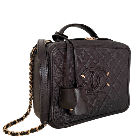 Chanel CC Filigree Vanity Case Large Leder schwarz / sehr gut Chanel