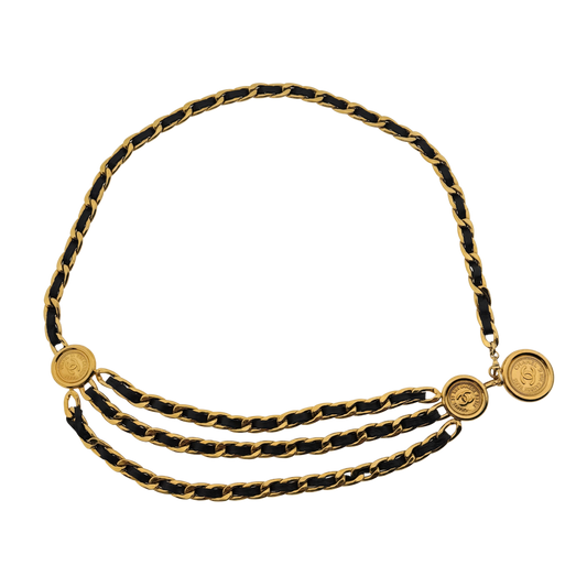 Chanel Ceinture chaine triple Gürtel Schwarz Gold / sehr gut Chanel