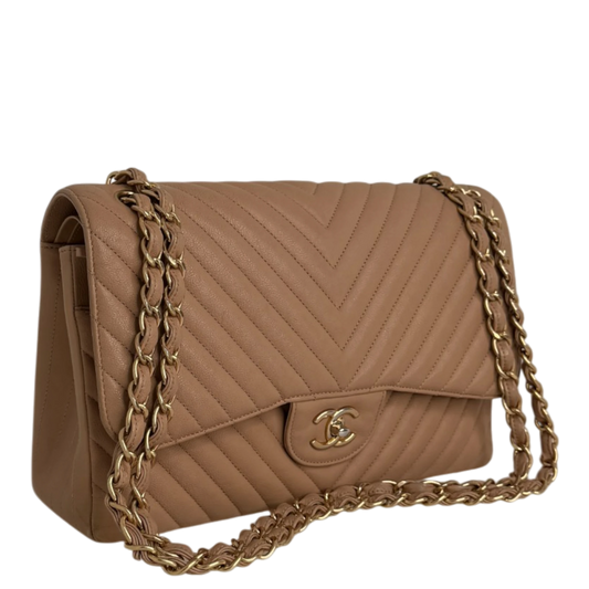 Chanel Classic Double Flap Bag Jumbo Chevron beige Chanel