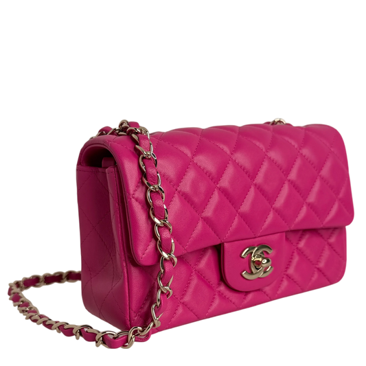 Chanel Classic Mini Rectangular Flap Bag Lammleder Pink Hellgold Chanel