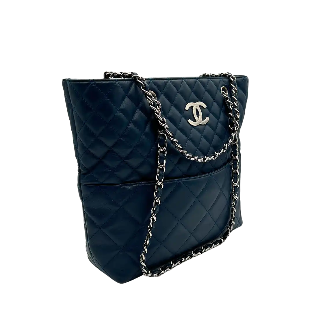 Chanel Matelasse Coco Mark Chain Tote Bag Schultertasche Leder navy ultra rar / sehr gut Chanel