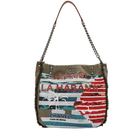 Chanel 2017 Ciba La Habana Tote Bag Pailetten khaki / sehr gut Chanel