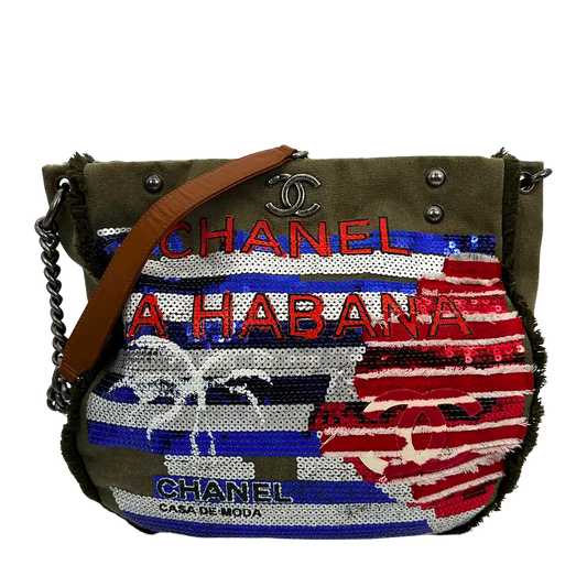 Chanel 2017 Ciba La Habana Tote Bag Pailetten khaki / sehr gut Chanel