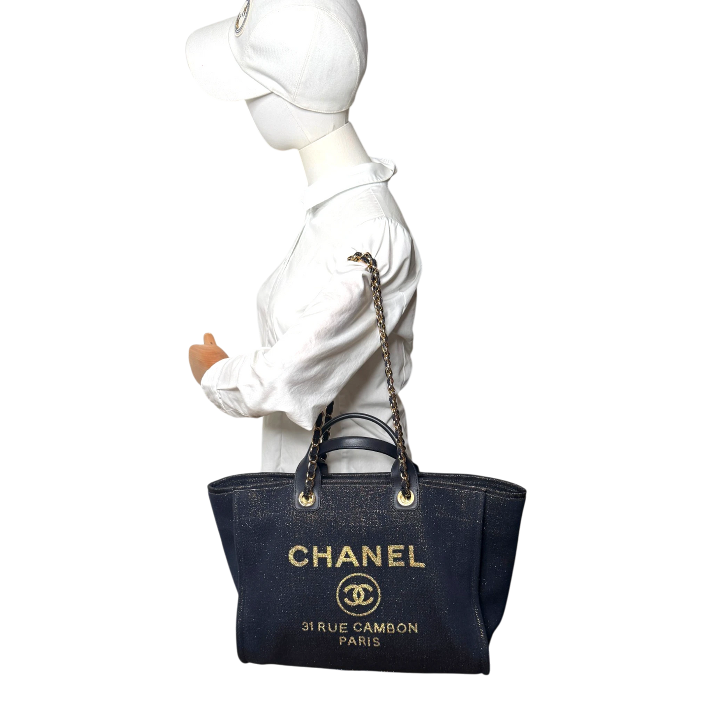 Chanel Deauville Large Shopping Bag Navy Gold Lurex Gold Hardware 2019 Chanel