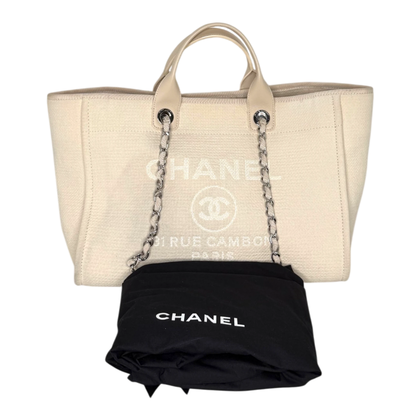 Chanel Deauville mittelgroße Tasche beige silberne Hardware 2022 / gut Chanel