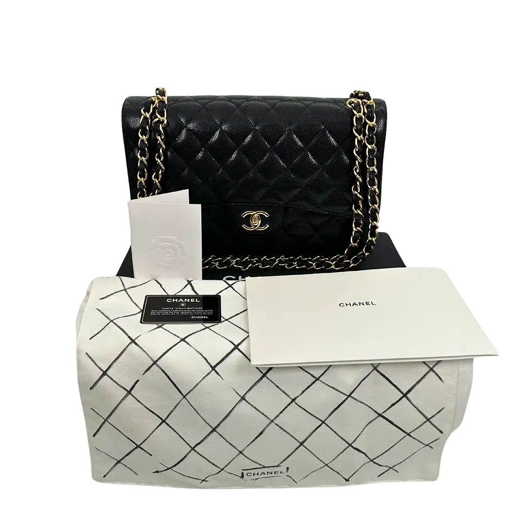 Chanel Timeless Jumbo Double Flap Bag 2011 schwarz Kaviarleder Fullset / sehr gut Chanel