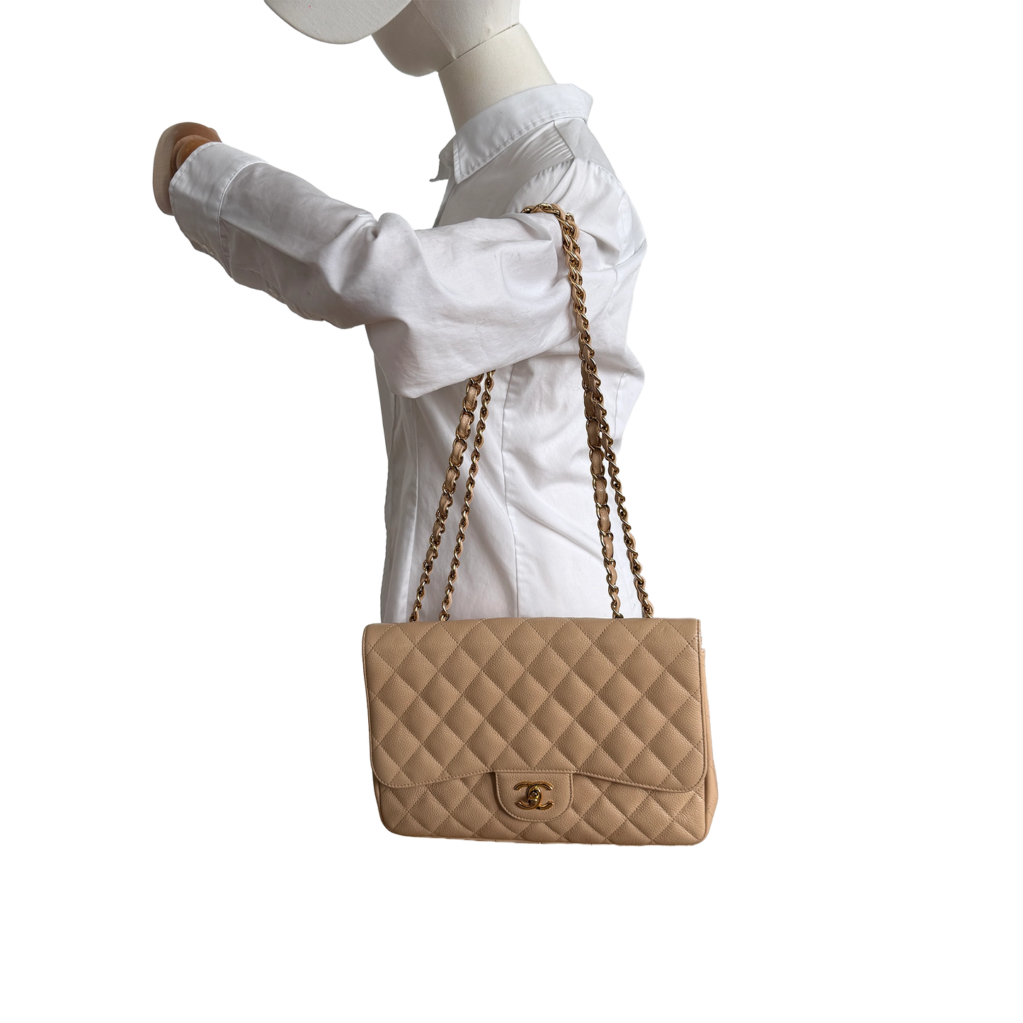 Chanel Timeless Jumbo Single Flap Bag 2010 beige Kaviarleder / gut Chanel