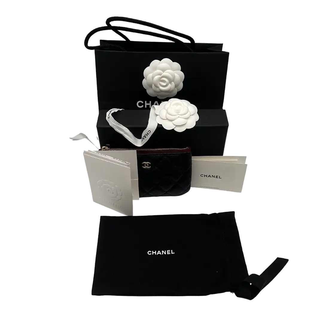 Chanel kleine Geldbörse CC Kaviar Leder schwarz / neuwertig Chanel