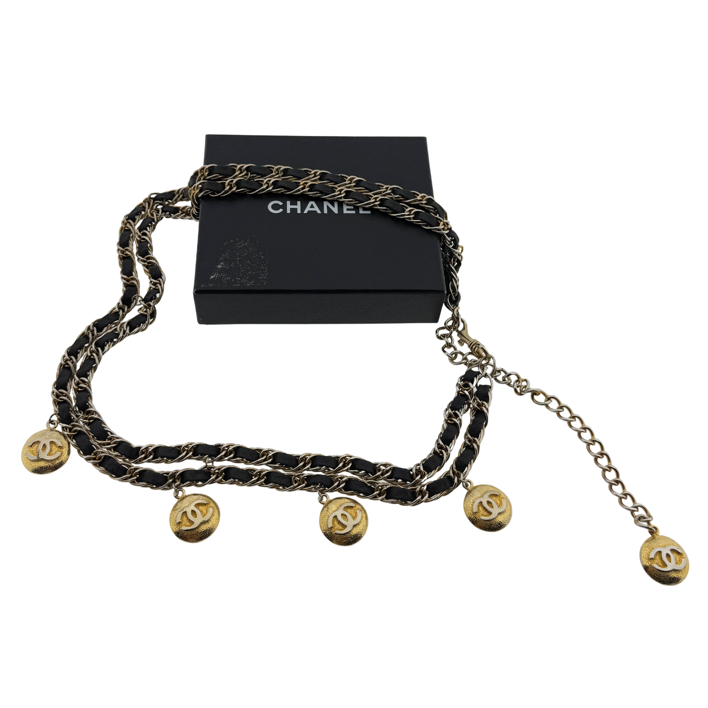 Chanel Kettengürtel mit Interlocking CC Charms Schwarz Gold / sehr gut Chanel
