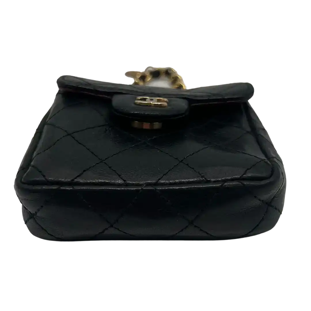 Chanel Vintage Mini Gürtel Tasche schwarz Leder / gut Chanel