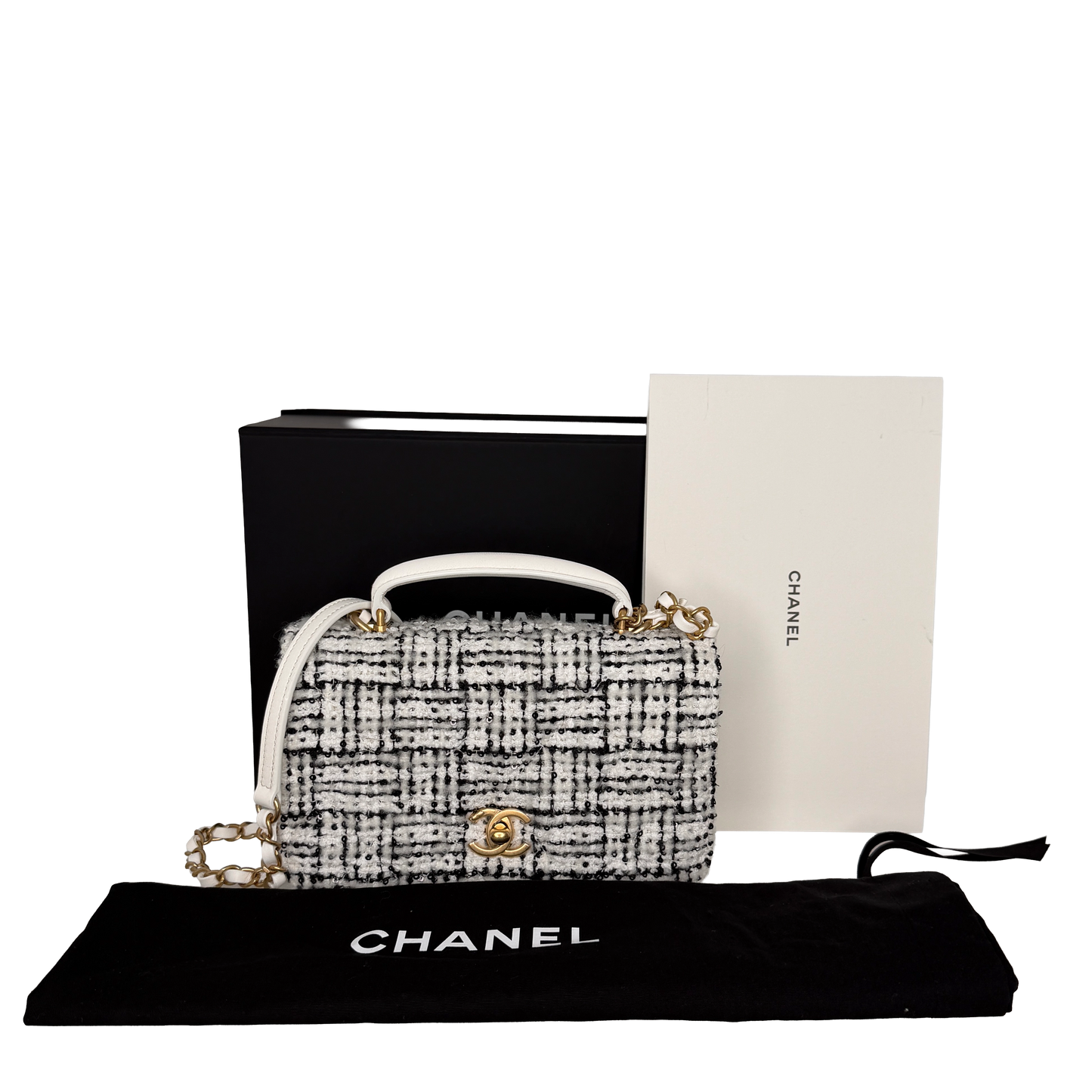 Chanel Mini Tweed Top Handle Double Flap Bag Fullset / neuwertig Chanel