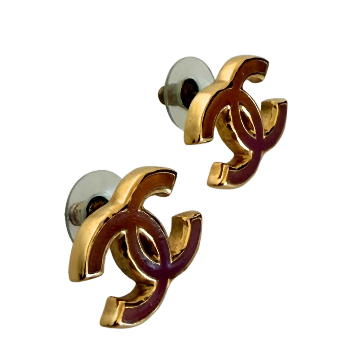 Chanel CC Logo Ohrstecker mit roter Emaille Gold / sehr gut Chanel