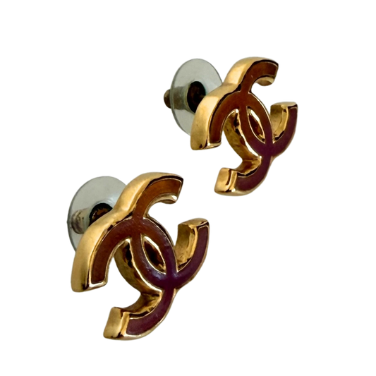 Chanel CC Logo Ohrstecker mit roter Emaille Gold / sehr gut Chanel