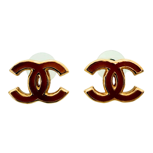 Chanel CC Logo Ohrstecker mit roter Emaille Gold / sehr gut Chanel